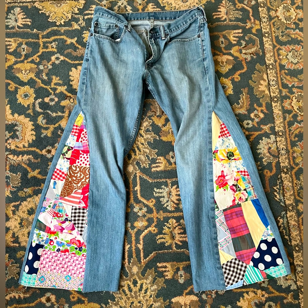 Levi's Blue Flare Jeans with Colorful Patchwork